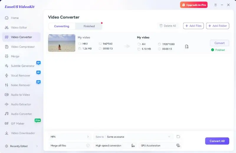 MKV to AVI conversion ready MKV to AVI conversion ready